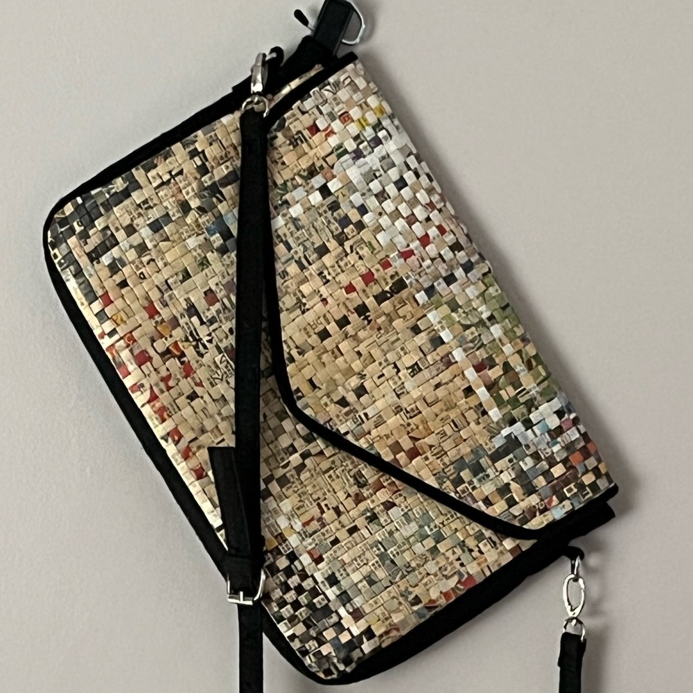 Unique Recycled Newspaper Messenger Bag Hand Woven Lined Laptop Sleeve Unisex